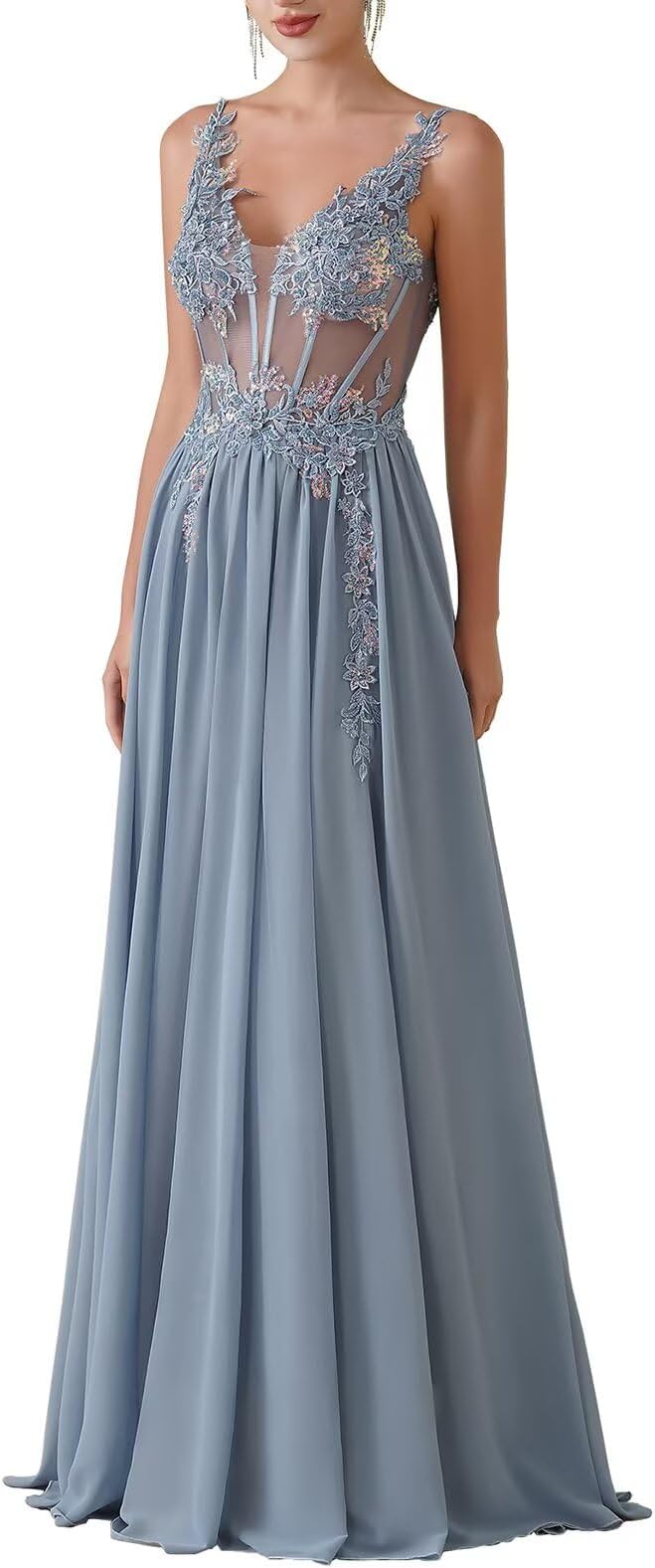 Tulle A-Line Dress in Dusty Blue
