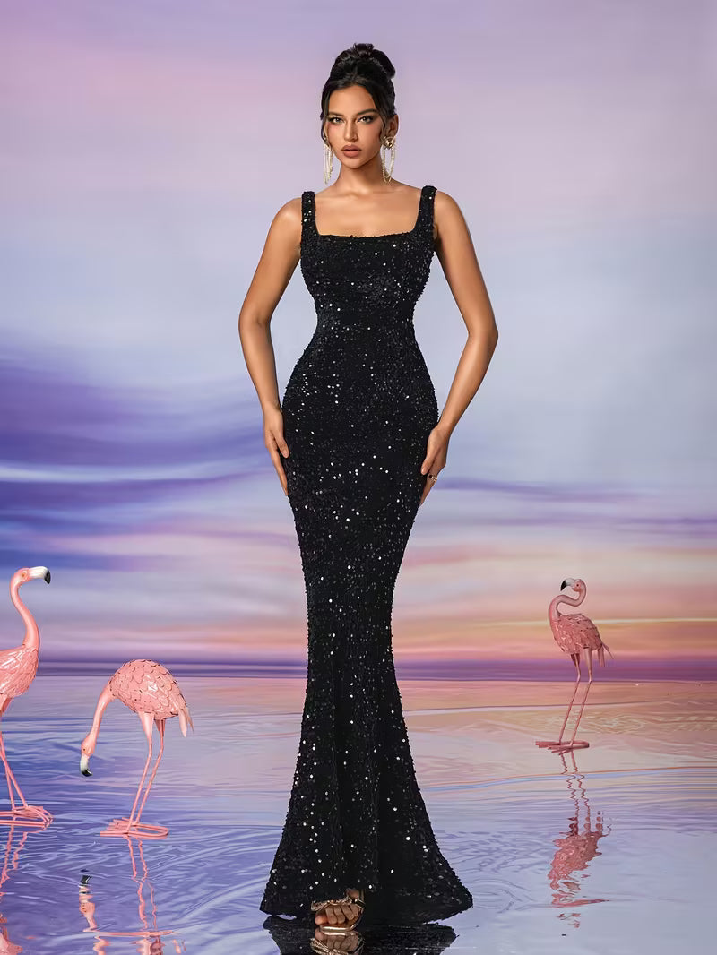 Black Sequin Bodycon Gown