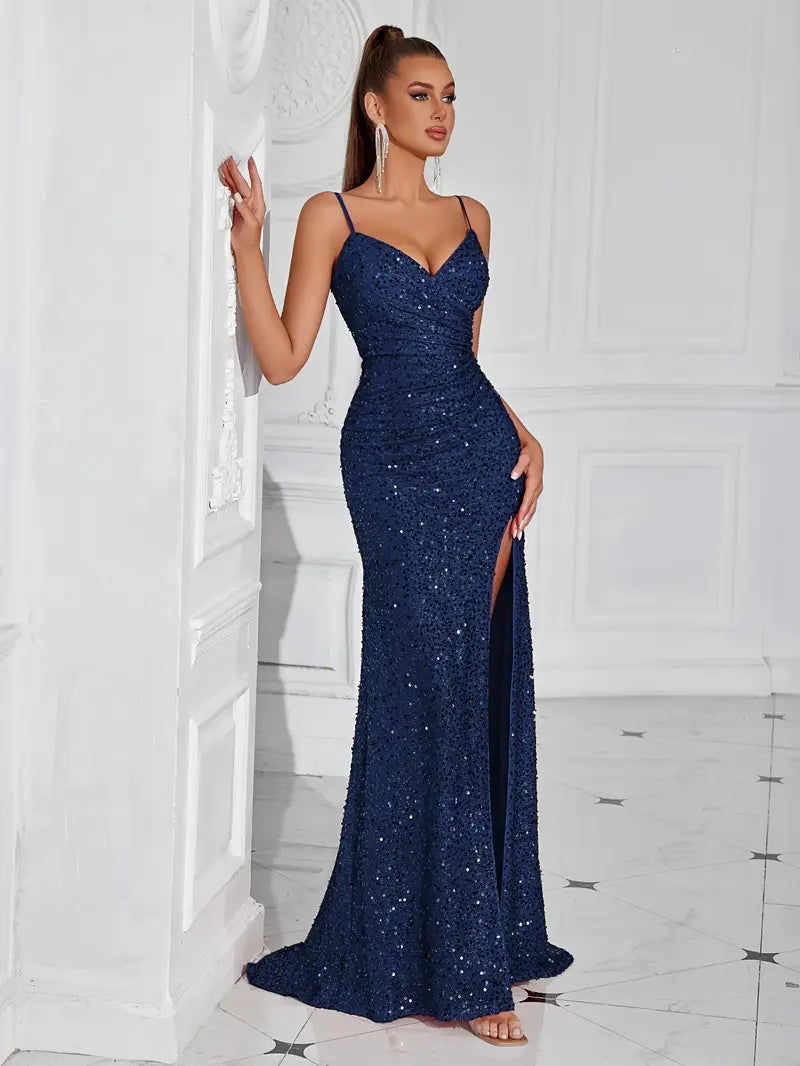 Navy Sequin Gown