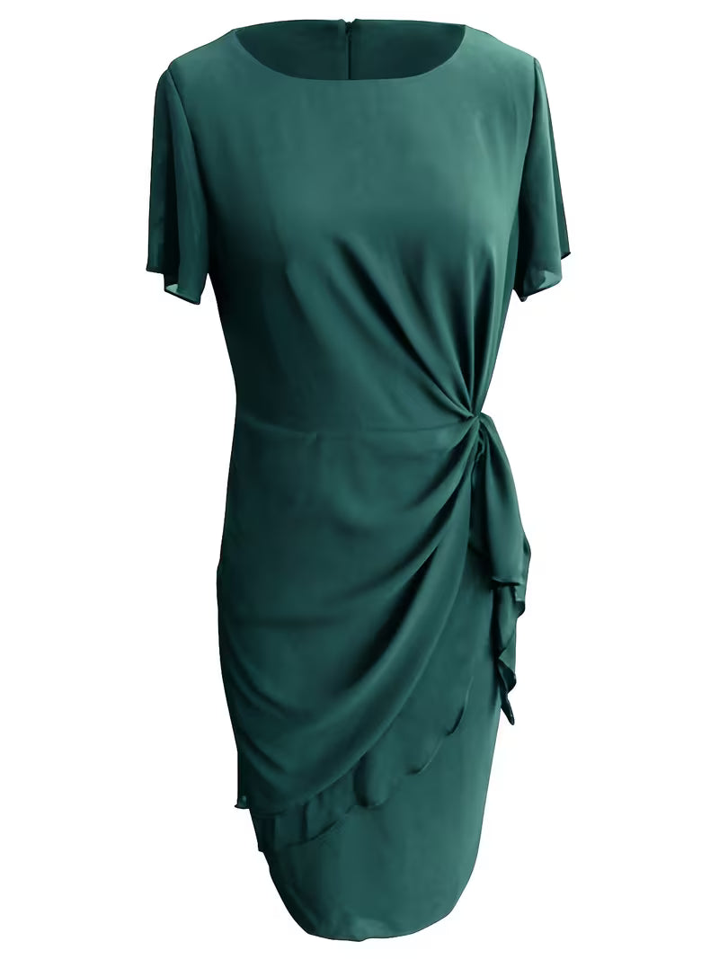 Chiffon Midi Length Dress in Forest Green
