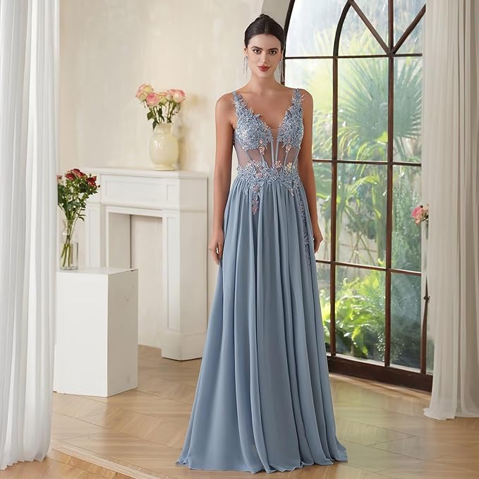 Tulle A-Line Dress in Dusty Blue