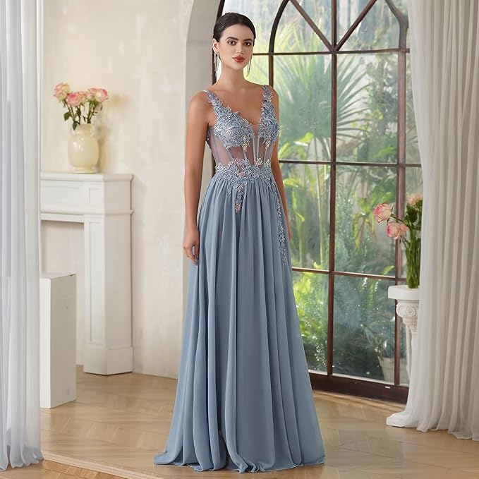 Tulle A-Line Dress in Dusty Blue