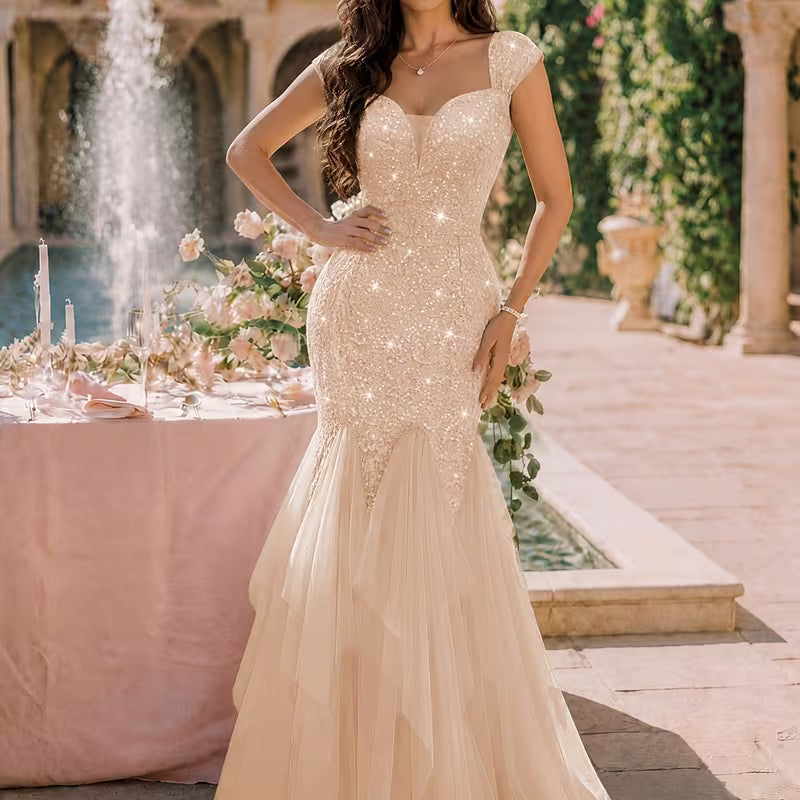 Off The Shoulder Sequin mesh Gown