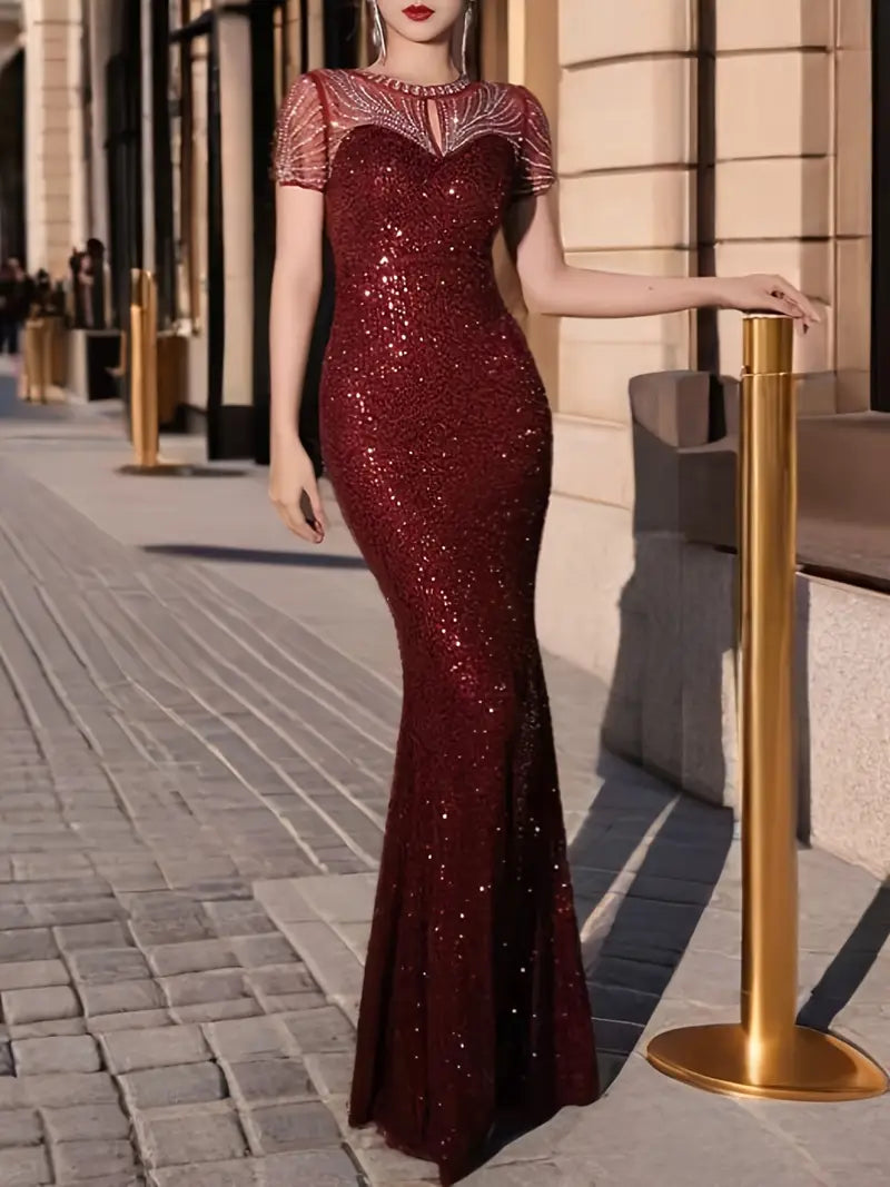 Burgundy Sequin Mermaid Dress