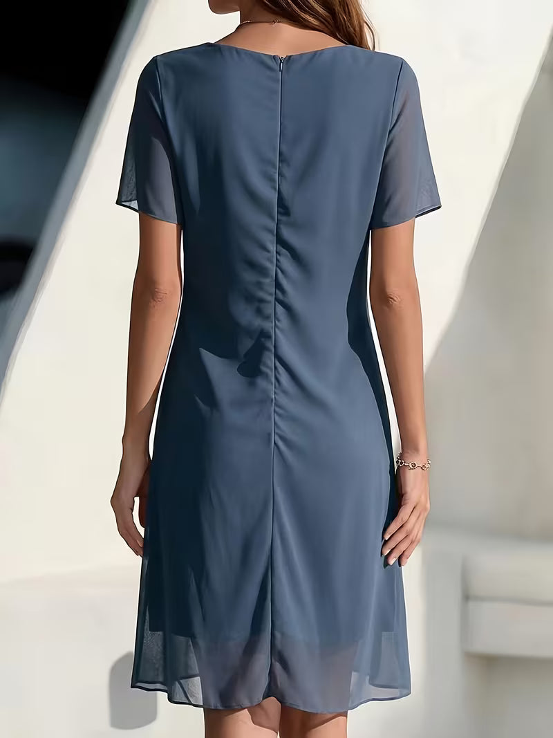 Elegant Chiffon Dress in Steel blue