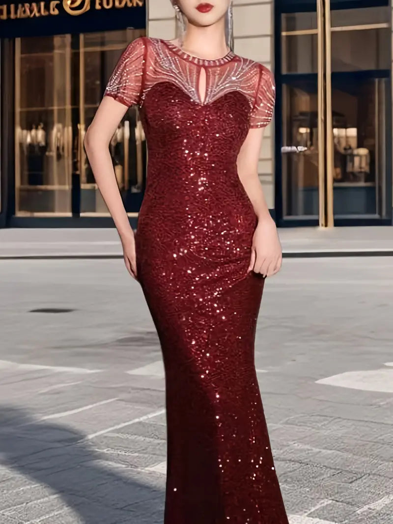 Burgundy Sequin Mermaid Dress