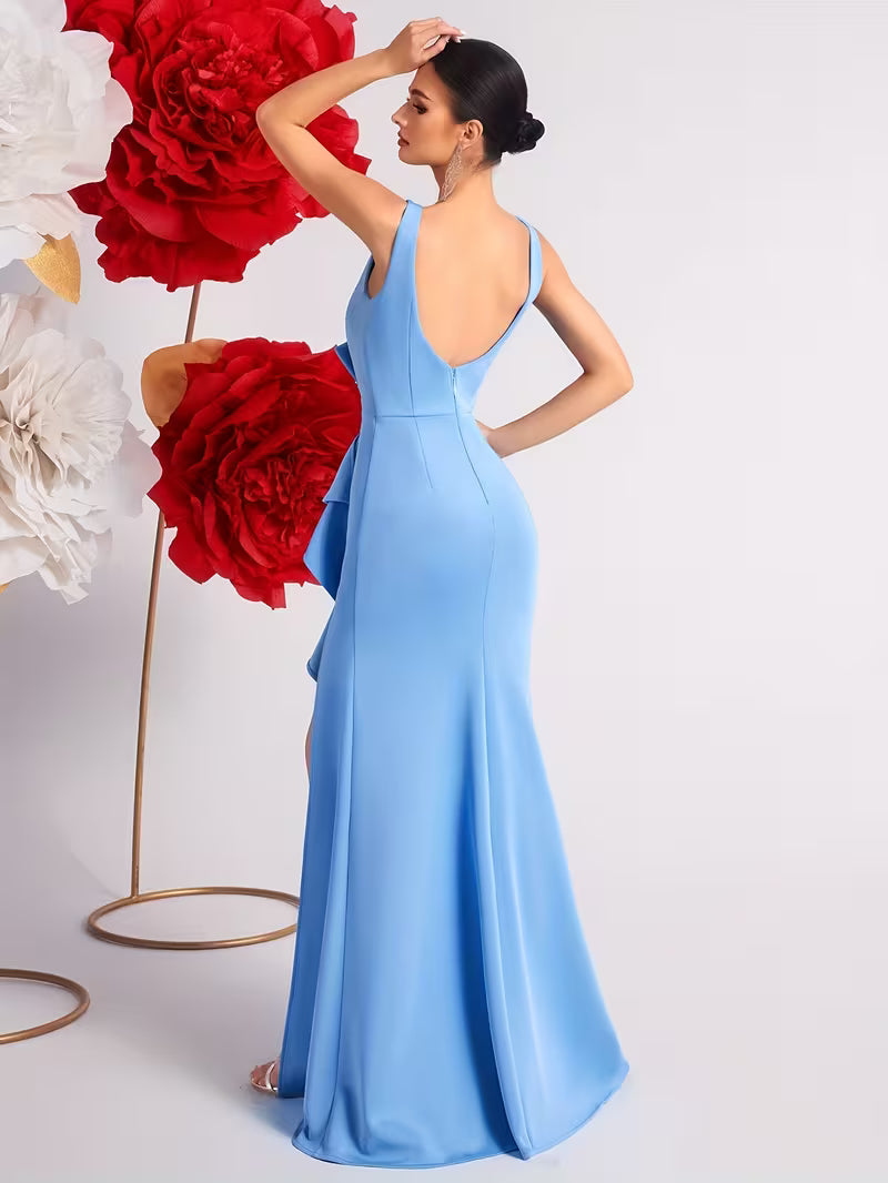 Ruffle Pleated Dress in Sky Blue