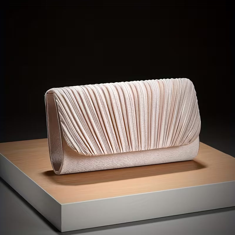 Pleated Design Clutch in Beige