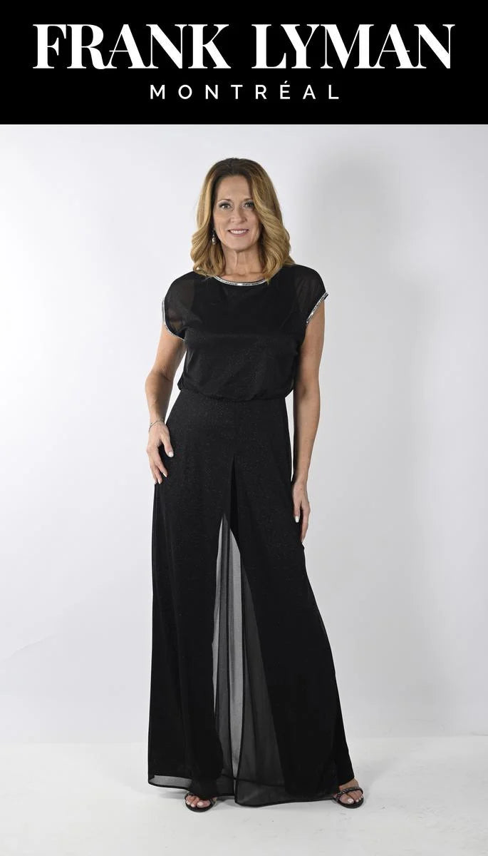 Black Chiffon Panel Jumpsuit 239109