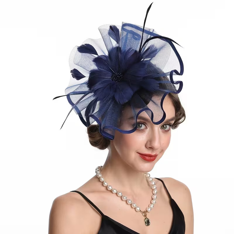Vintage Feather Fascinator in Navy