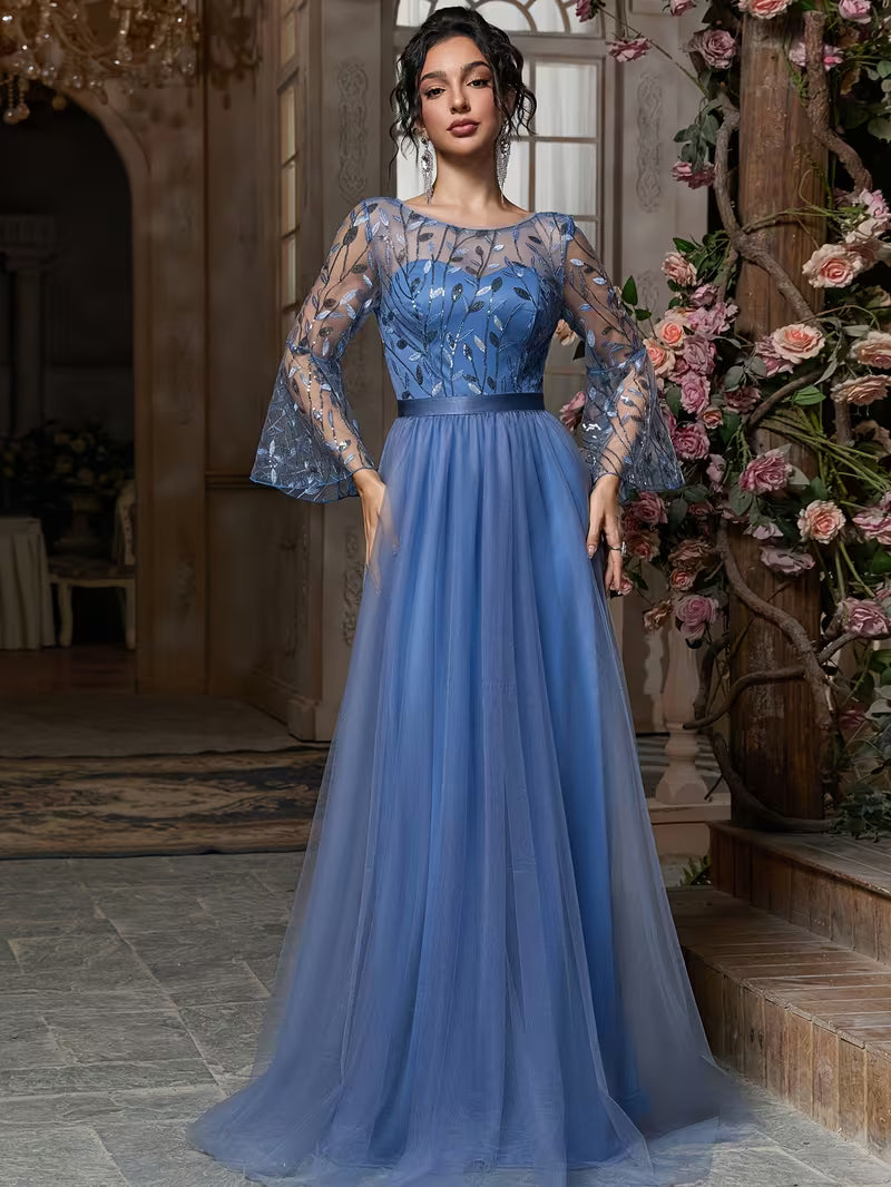 Elegant Chiffon Embroidered Sequin Gown