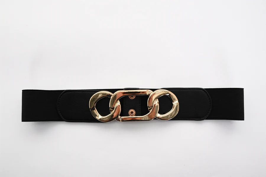 Stretch Elastic Black & Gold Fashion Belt A25302