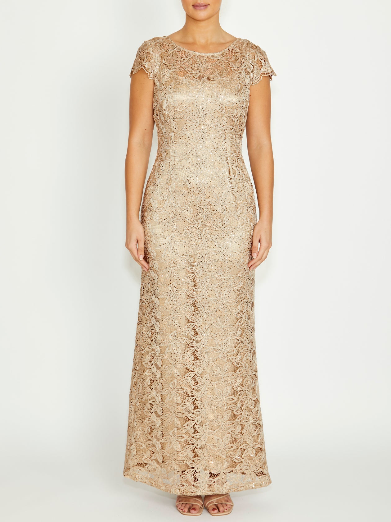 Champagne Sequin Lace Gown