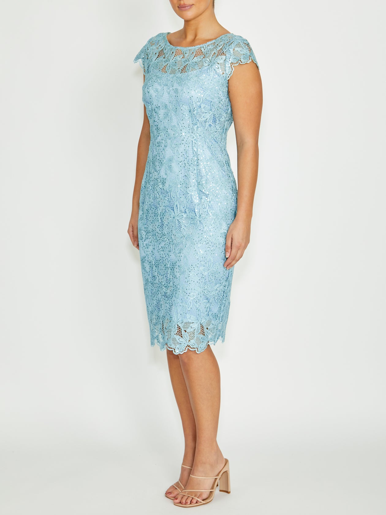 Silver/Mint Sequin Embroidered Lace Dress