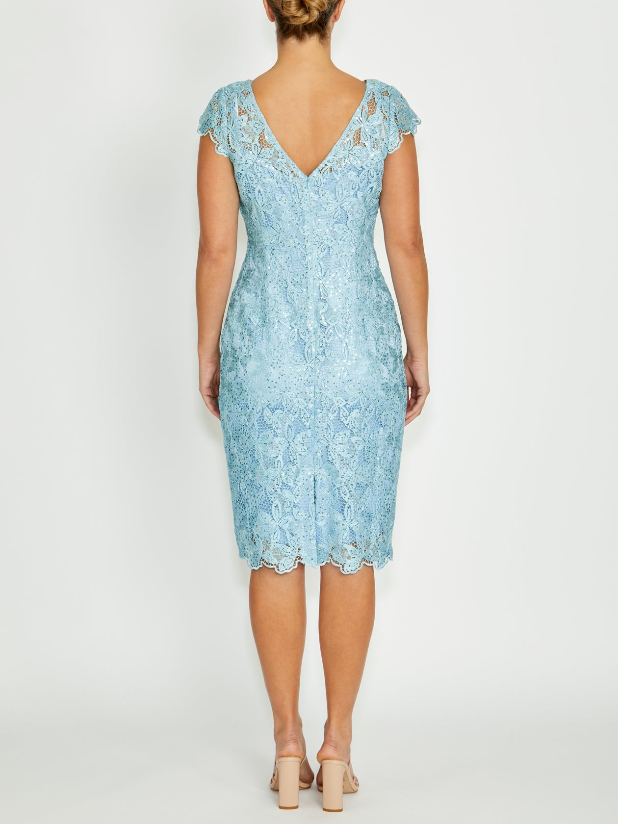 Silver/Mint Sequin Embroidered Lace Dress
