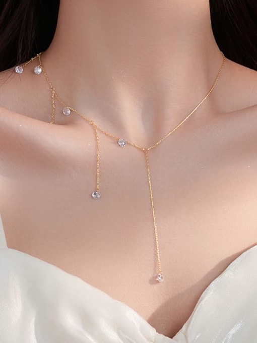 Gold-Plated Cubic Zirconia Delicate Tassel Necklace