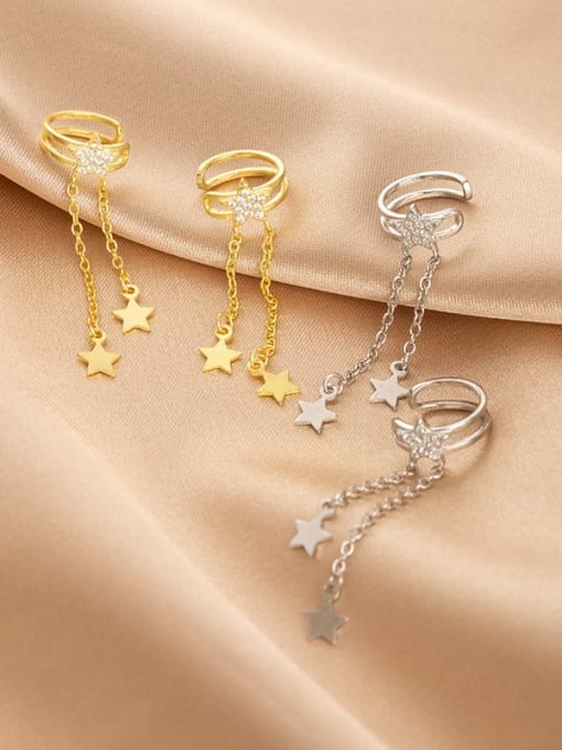 Gold-Plated and Crystal Star Tassel Clip Earrings