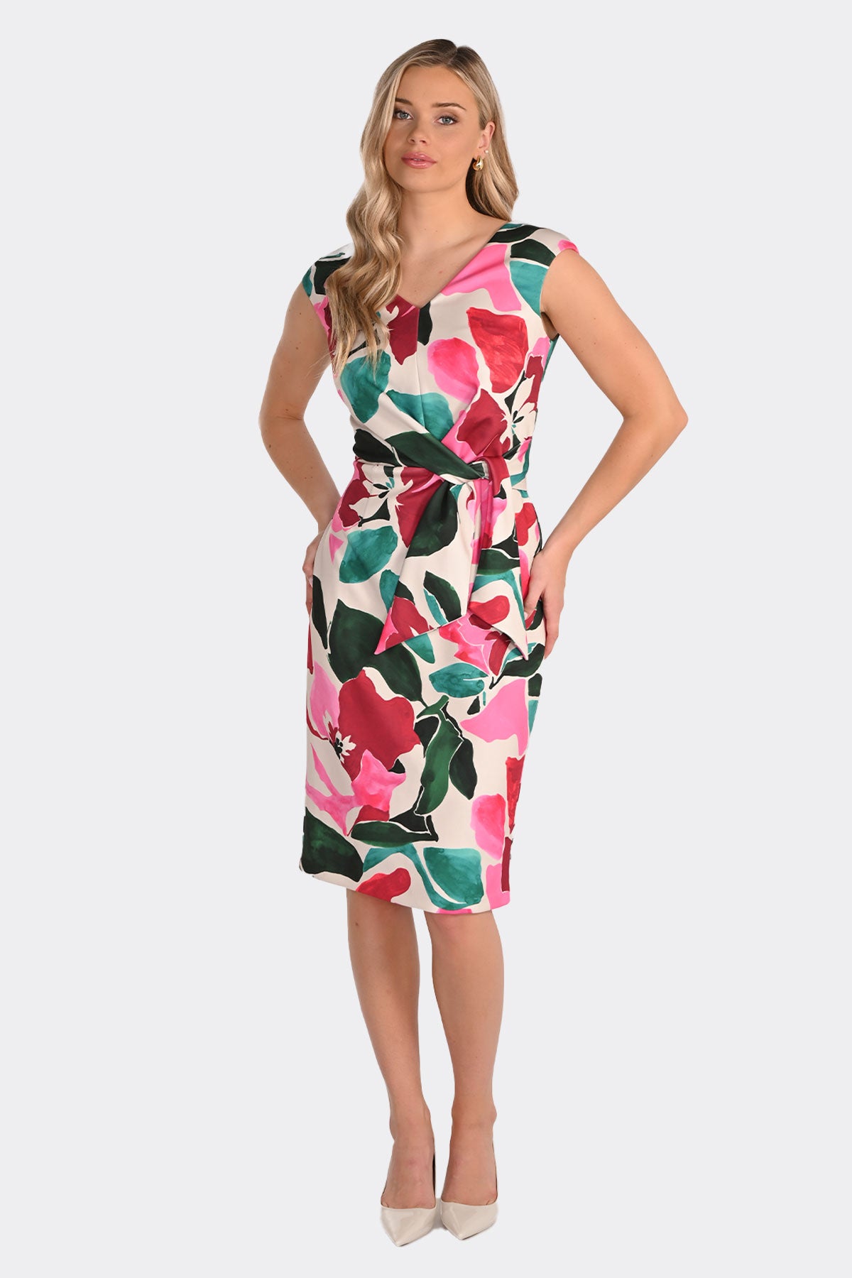 Knit Print Cap Sleeve Sheath Dress 266394