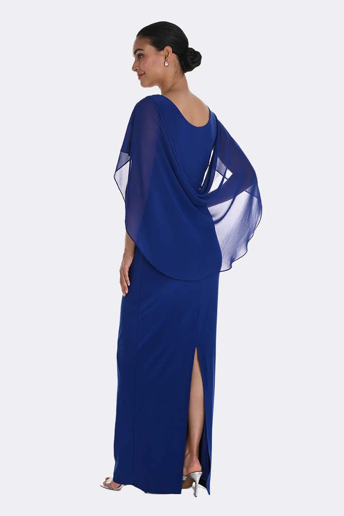 Cape Long Dress Silver Detail in Imperial Blue 249283