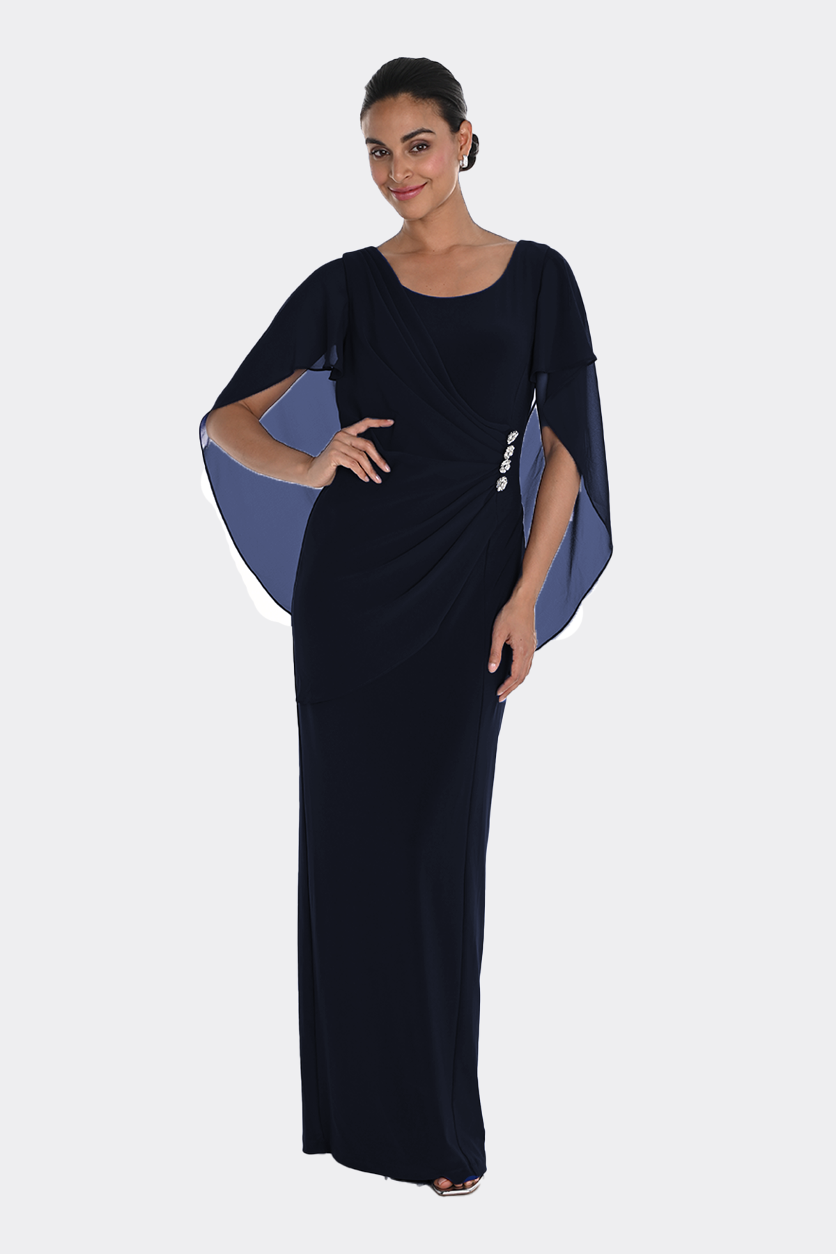 Cape Long Dress Silver detail in navy Blue 249283