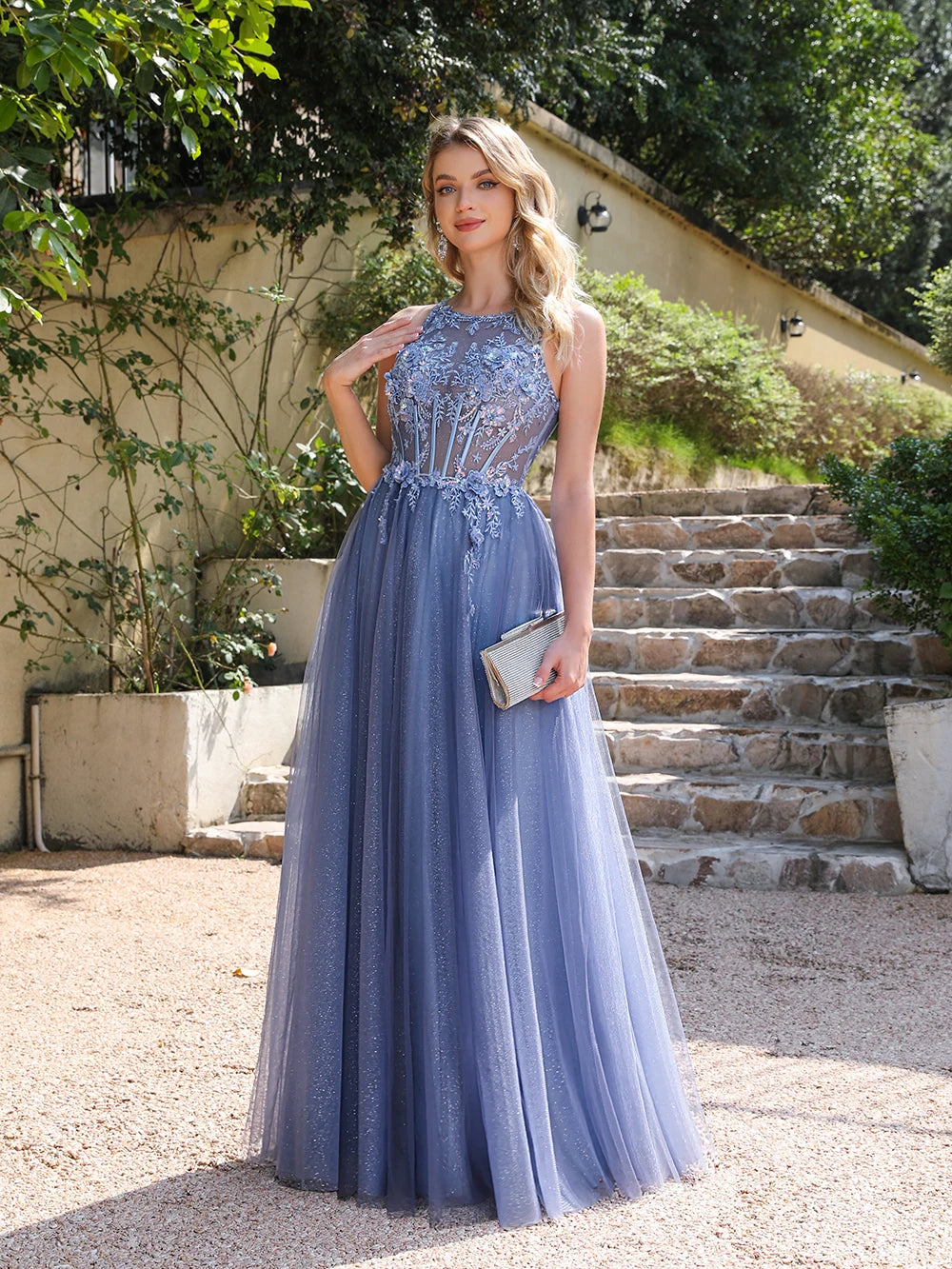 Tulle A-Line Ball Dress in Dusky Blue