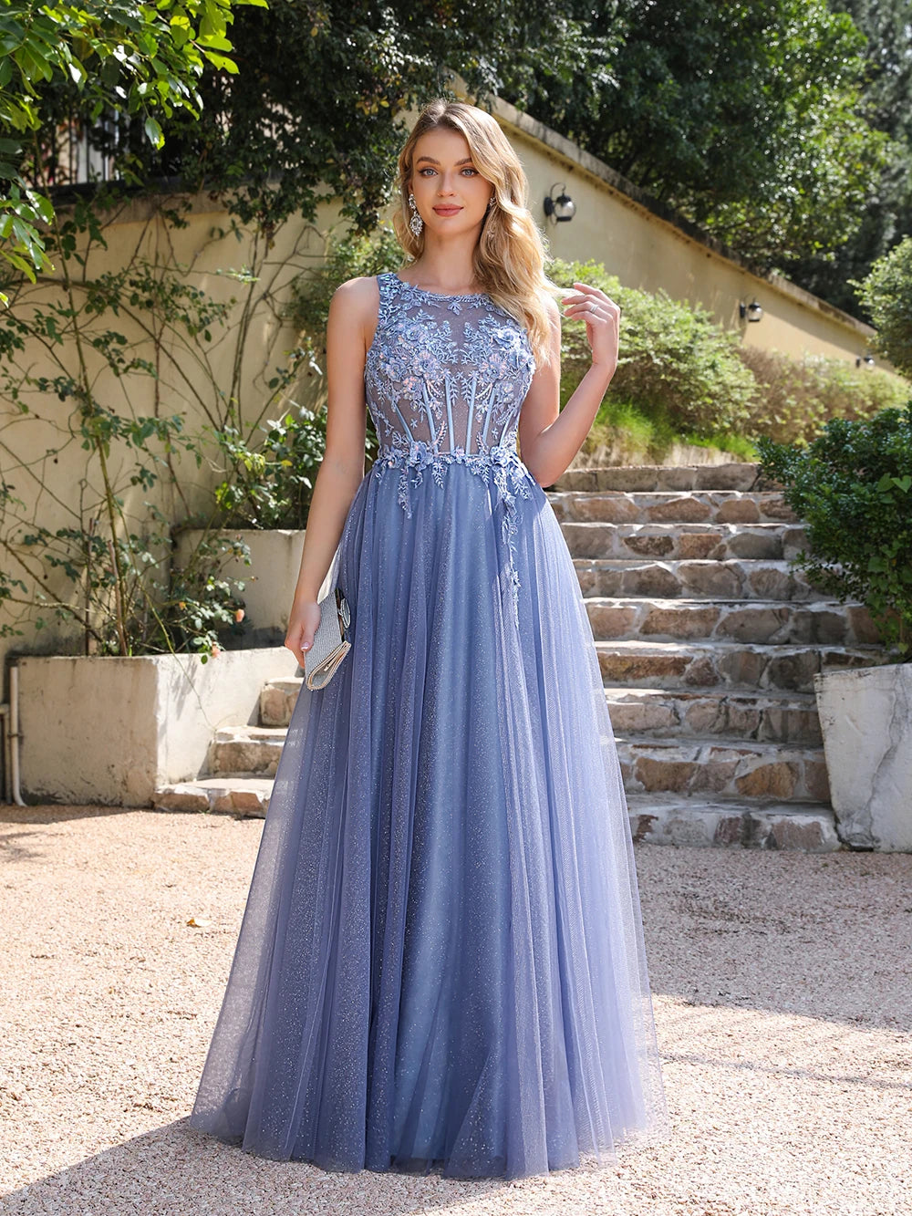 Tulle A-Line Ball Dress in Dusky Blue
