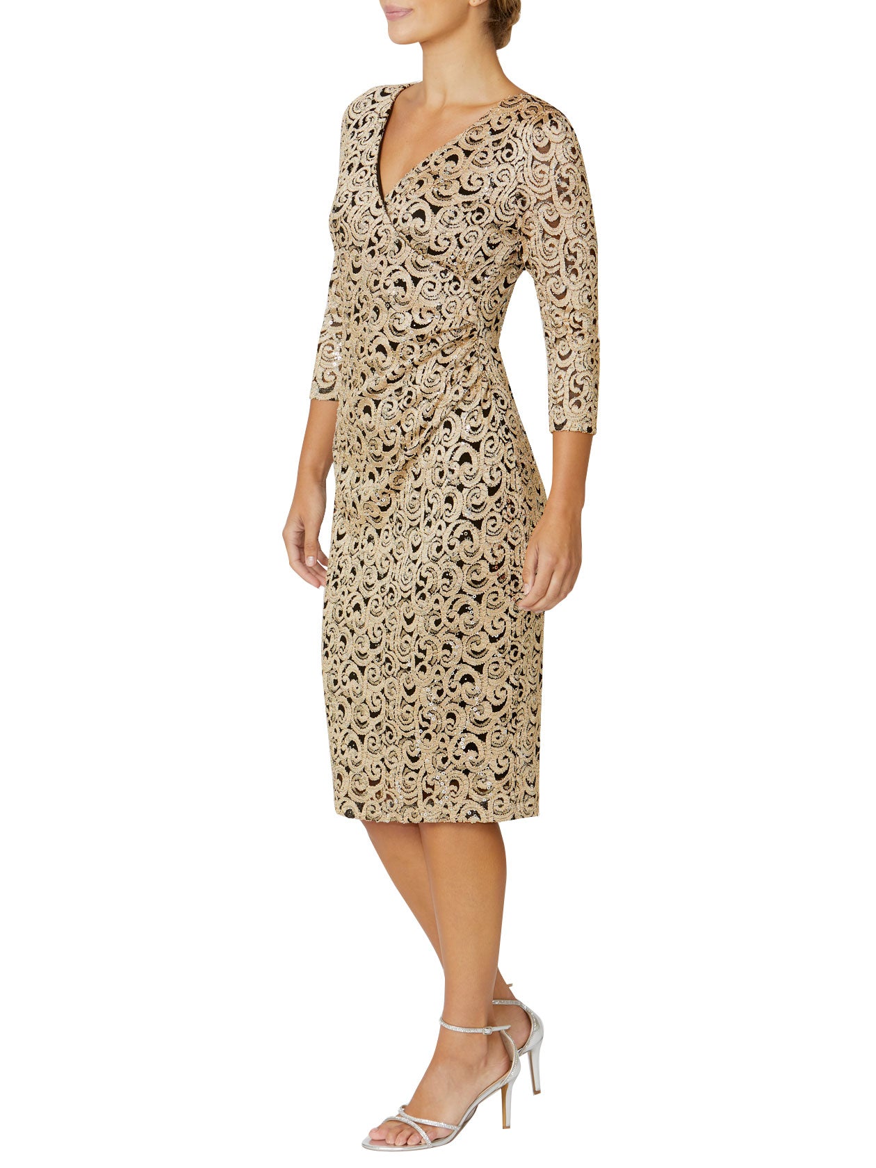Black and Gold Stretch Lace Dress