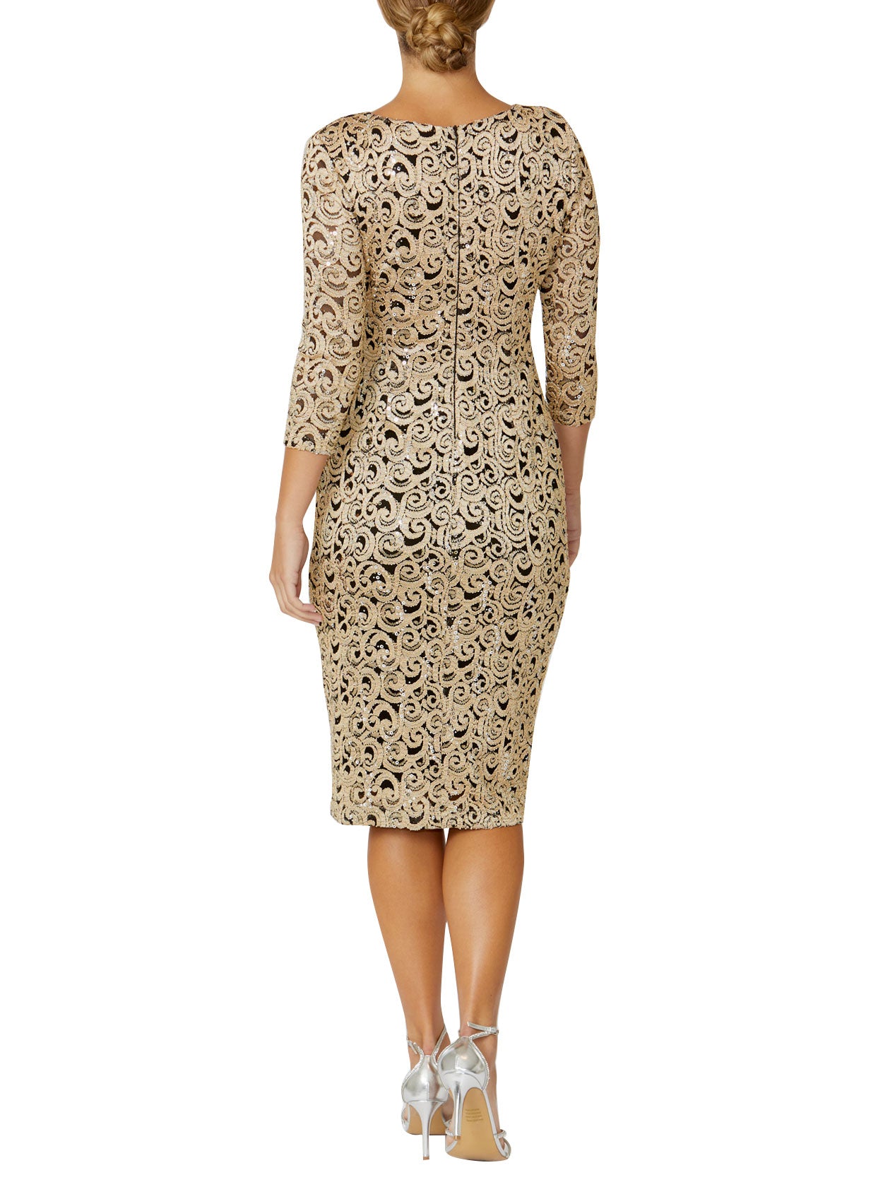 Black and Gold Stretch Lace Dress
