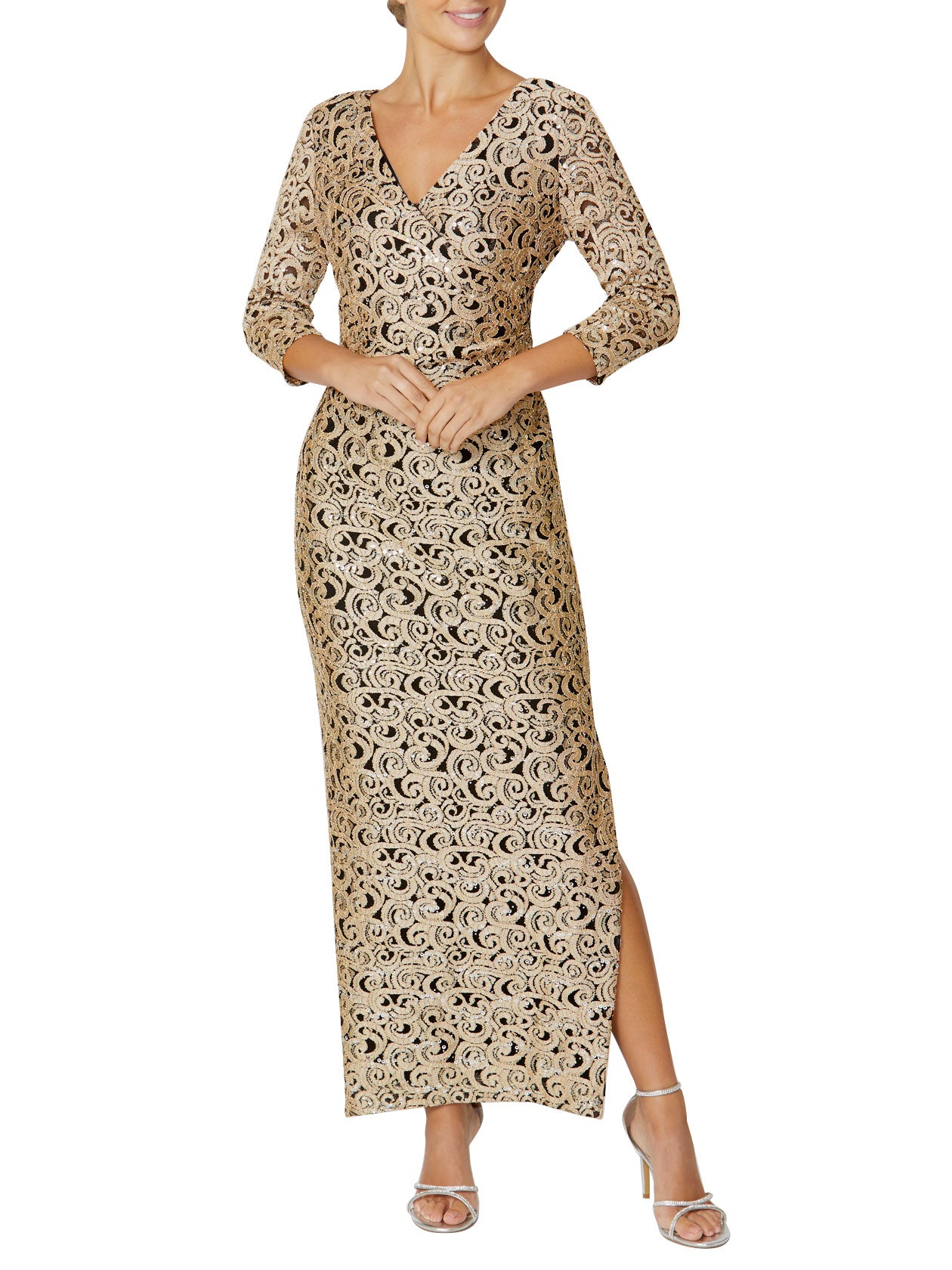 Black and Gold Stretch Lace Gown