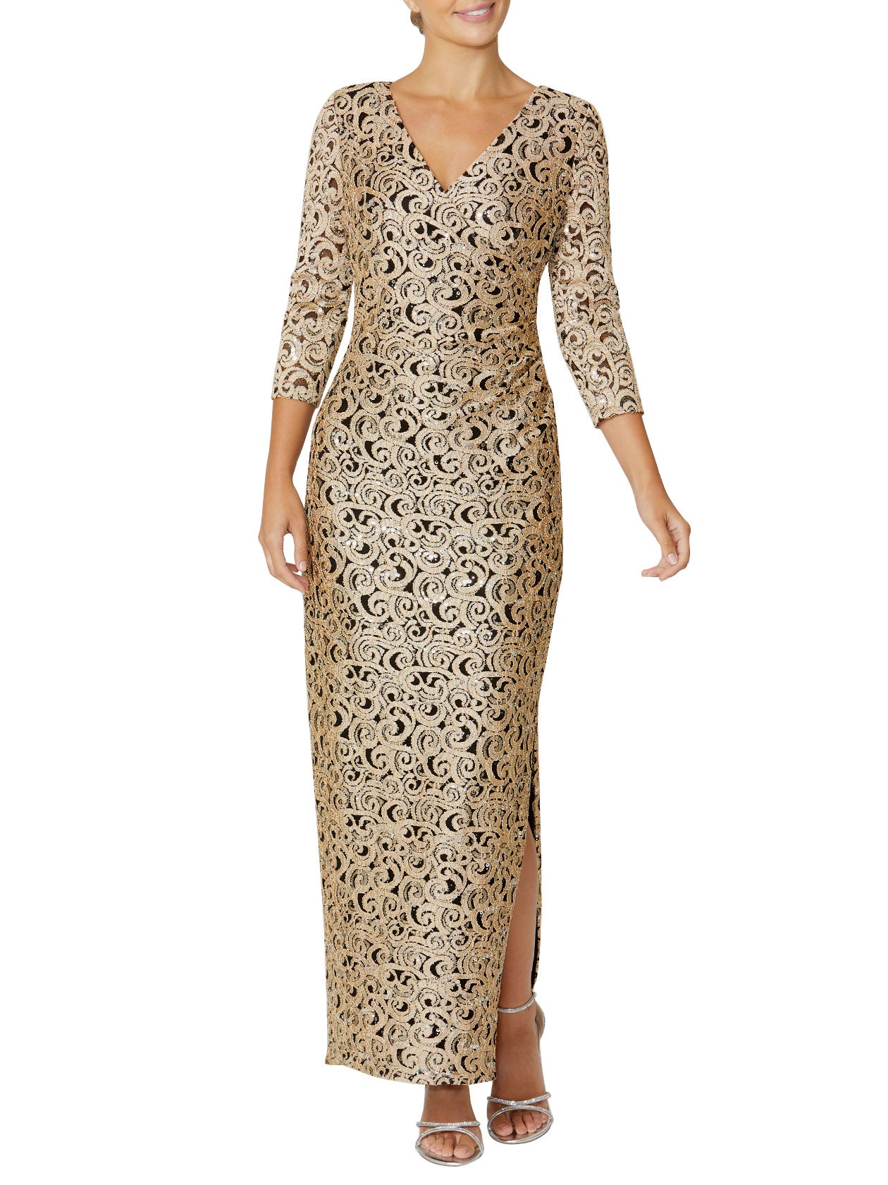 Black and Gold Stretch Lace Gown