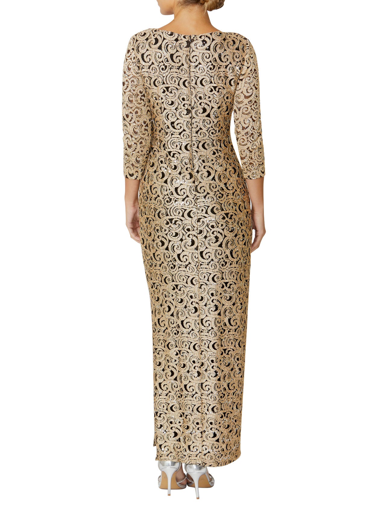Black and Gold Stretch Lace Gown