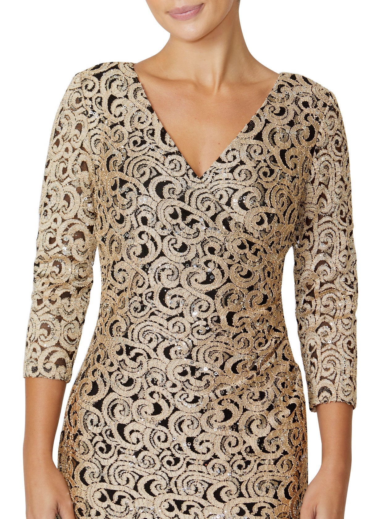 Black and Gold Stretch Lace Gown