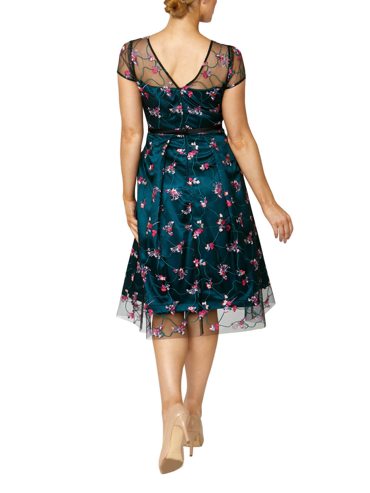 Emerald Green/Multi Embroidered A-Line Dress