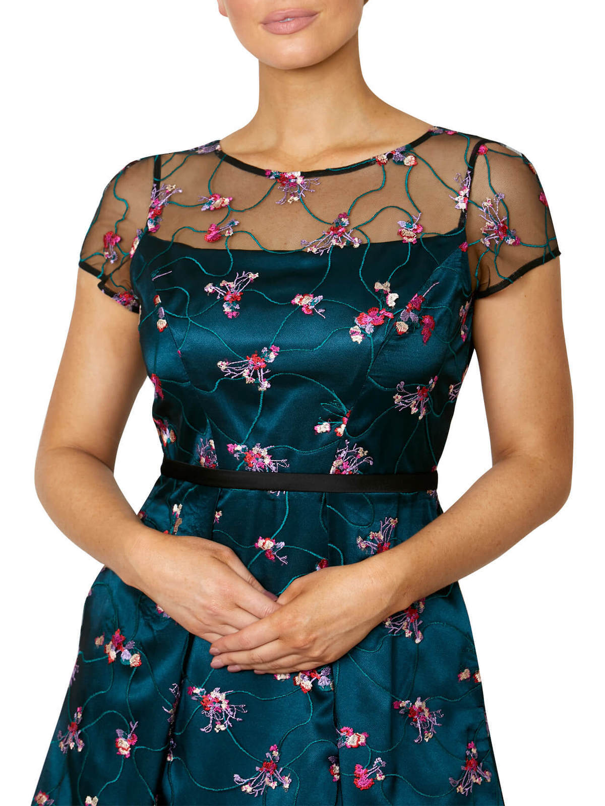 Emerald Green/Multi Embroidered A-Line Dress