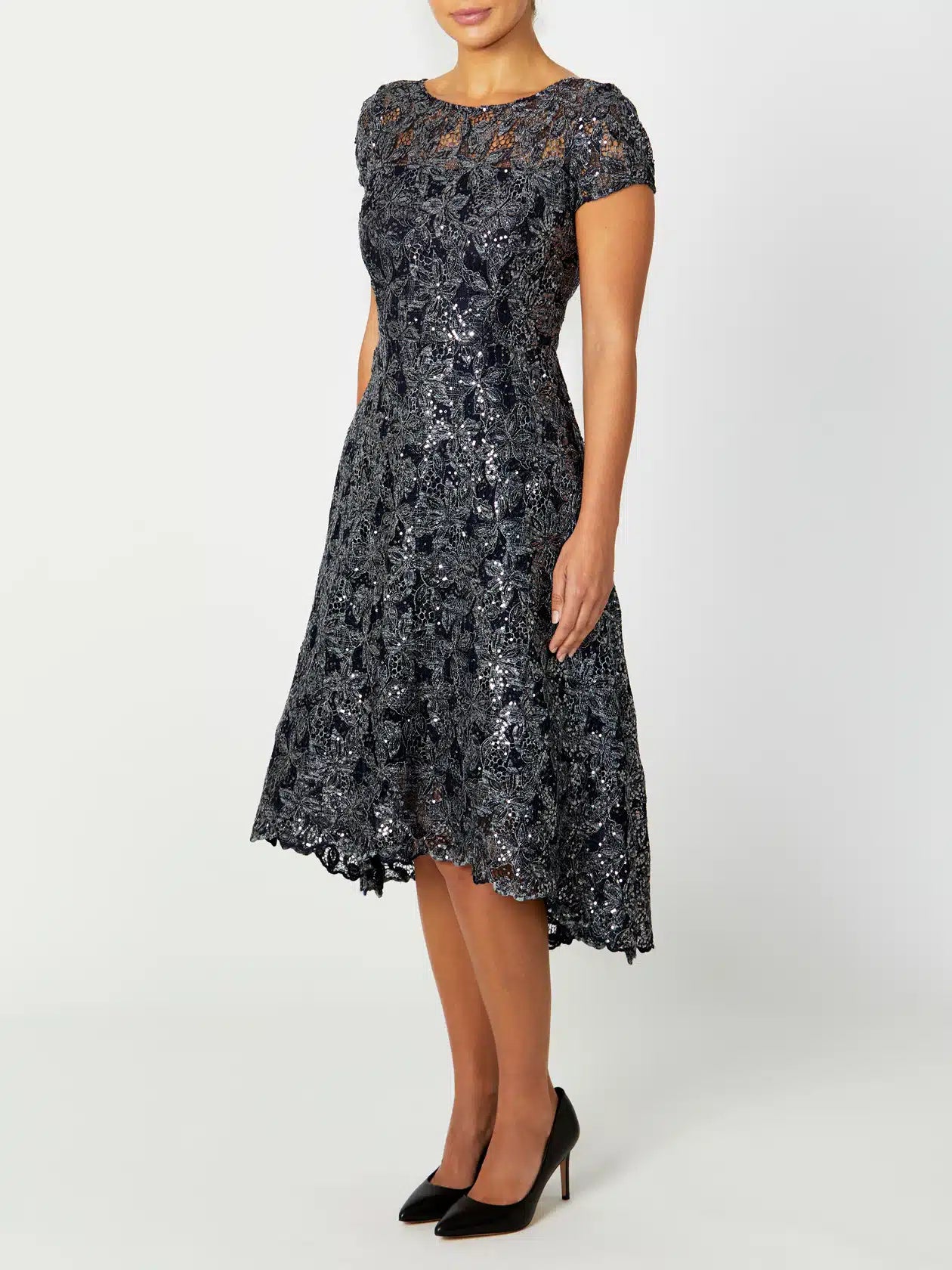 Navy Sequin A-Line Dress