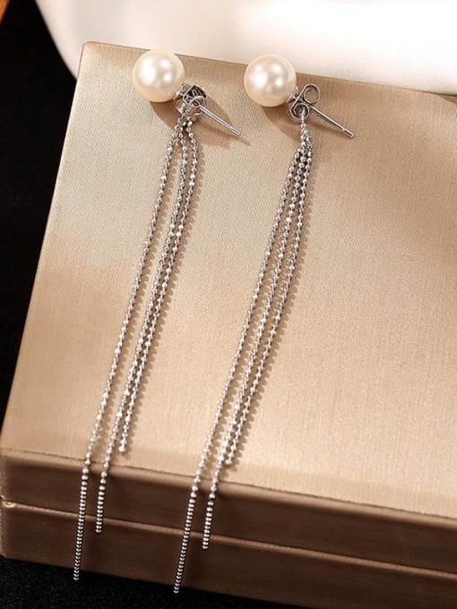 Sterling Silver Imitation Pearl Tassel Earring