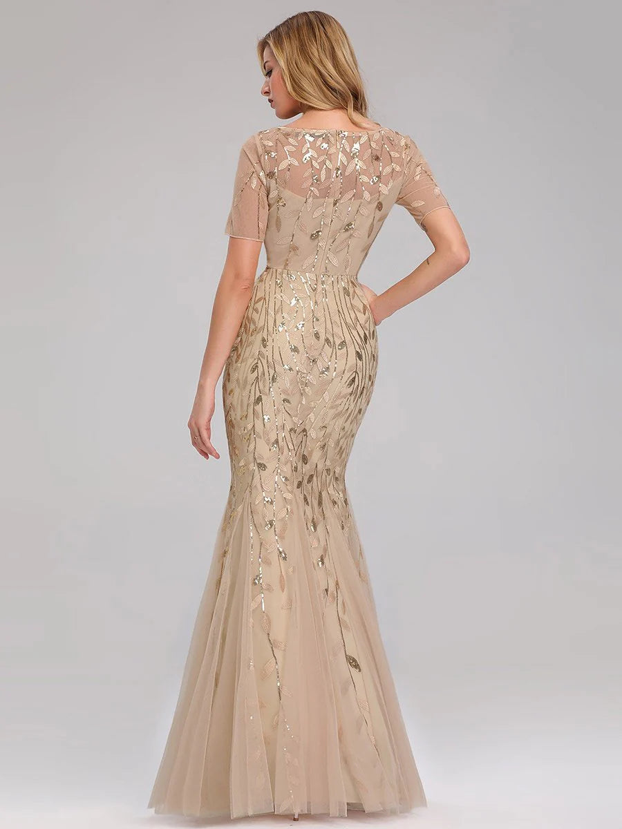 Sequin Fishtail Tulle Gown in Gold