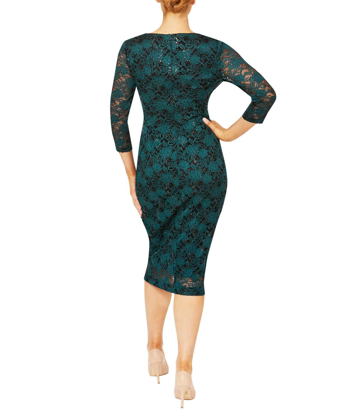 Stretch Lace Dress in Emerald