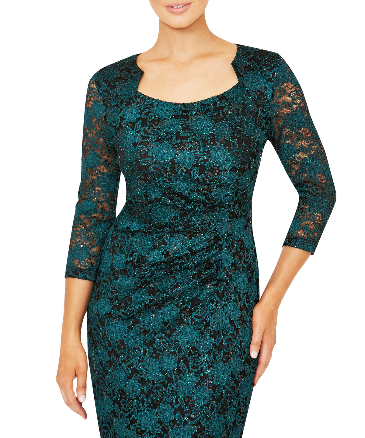 Stretch Lace Dress in Emerald