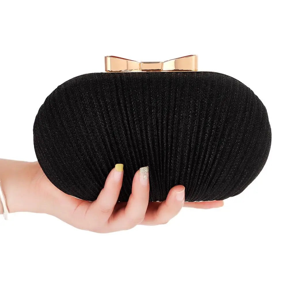 Black and Gold Bow Detail Clutch Bag