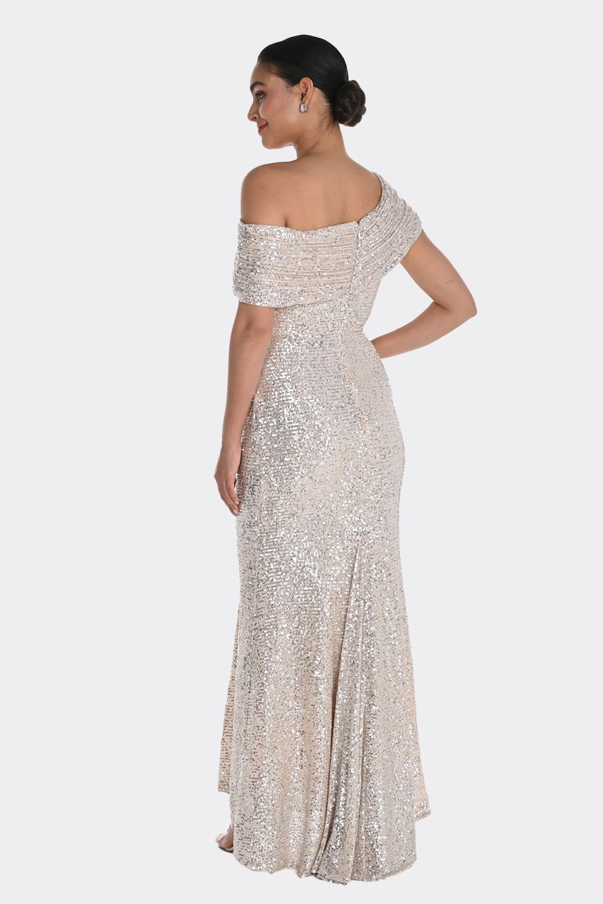 Champagne Maxi Off-The-Shoulder Gown 258739