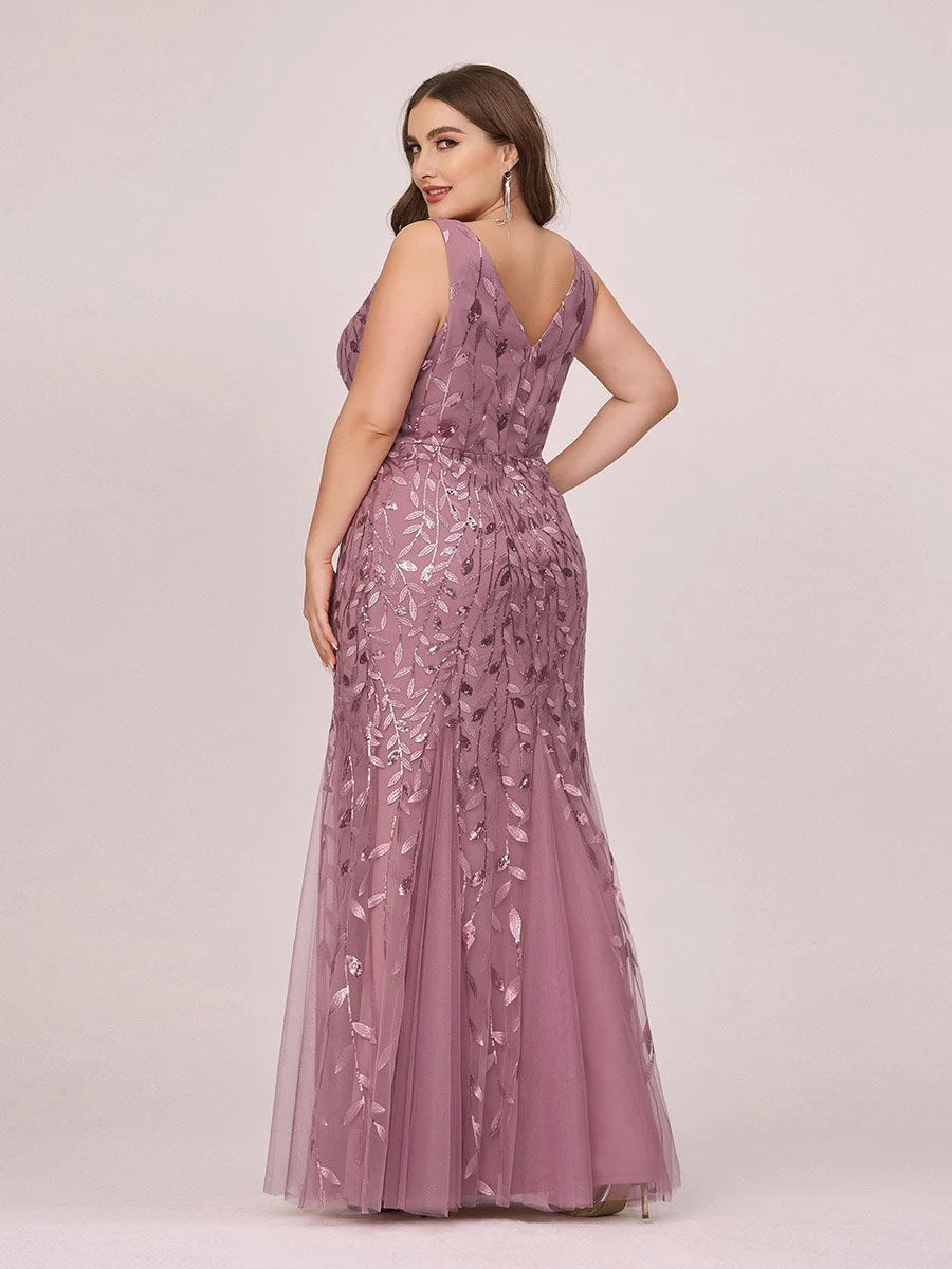 Dusky Rose Sequin & Tulle Fishtail Gown