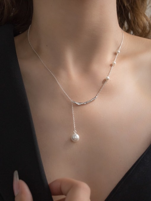 Sterling Silver Imitation Pearl Lariat Necklace