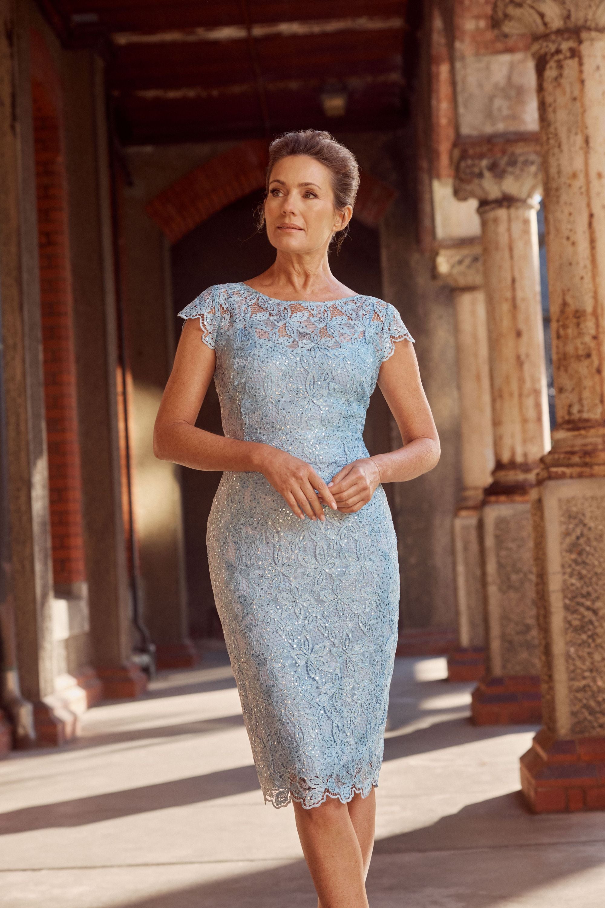 Silver/Mint Sequin Embroidered Lace Dress