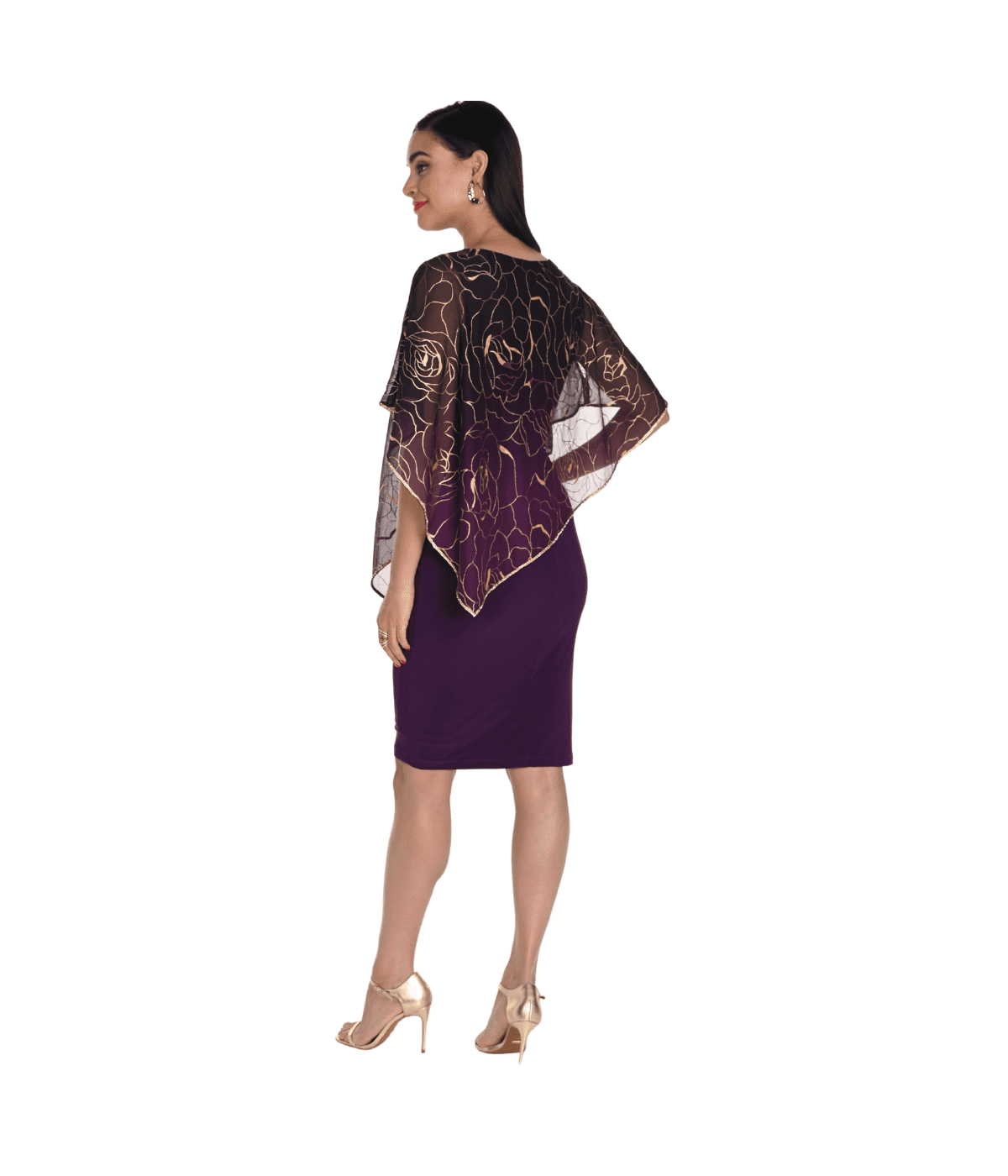 Gold Floral Embellished Chiffon Overlay Dress 249252