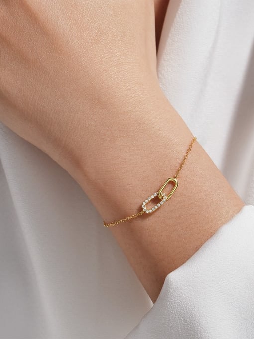 Gold-Plated Cubic Zirconia Geometric Link Bracelet