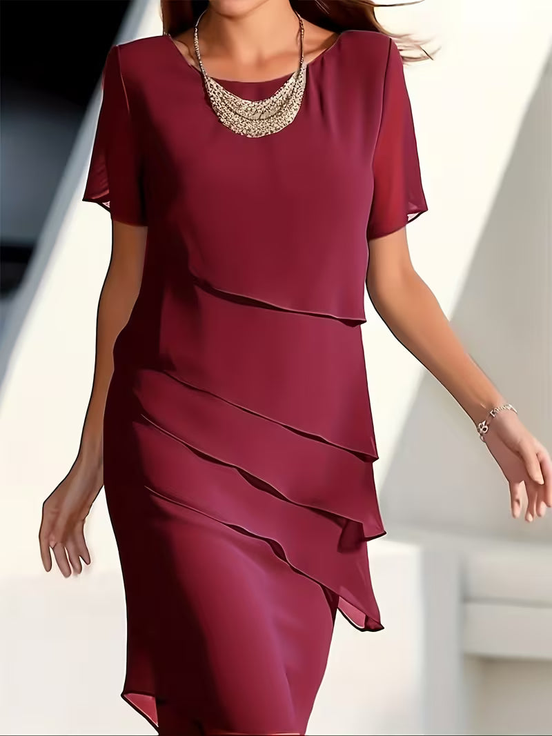 Elegant Chiffon Dress in Burgundy