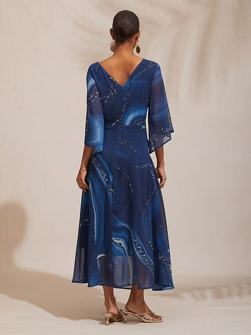 Abstract Blue Print Dress
