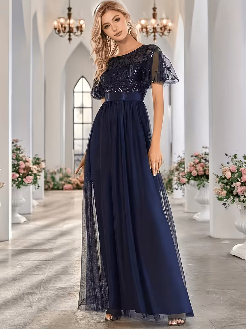 Elegant A-Line Gown in Navy