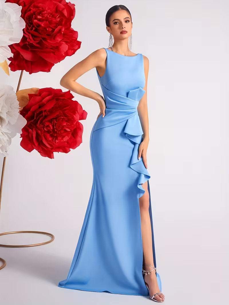 Ruffle Pleated Dress in Sky Blue